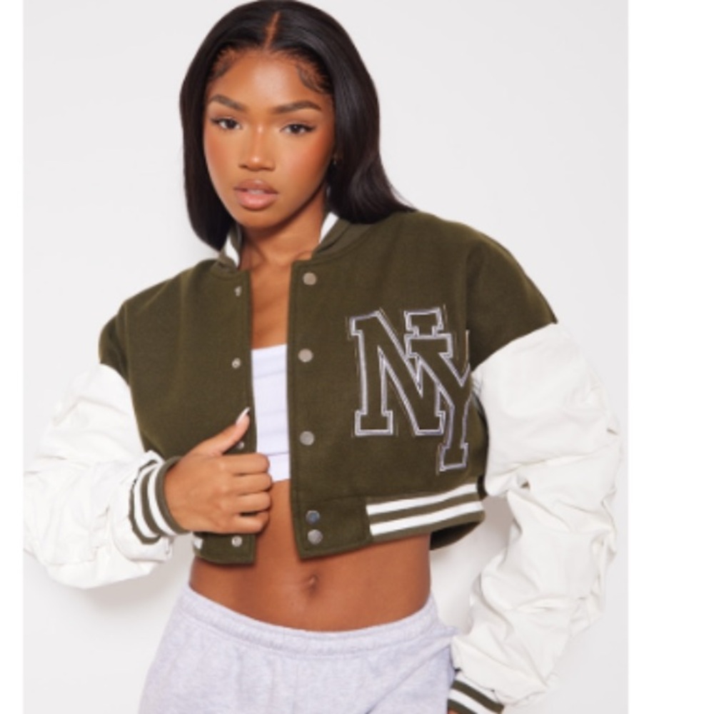PrettyLittleThing Olive and White Jacket